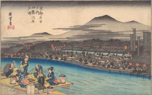 Refrescándose en la tarde en Shijogawara, ca. 1834 de Ando Hiroshige