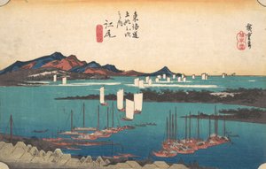 Vista lejana de la playa de Miho desde Ejiri de Ando Hiroshige