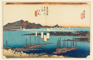 Ejiri, vista sobre Mio-no-Matsu-bara, en Las Cincuenta y Tres Estaciones del Camino Tokaido de Ando Hiroshige