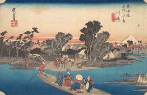 Barco de ferry cruzando el río Rokugo, ca. 1834