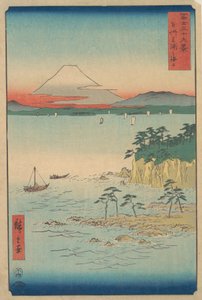 Fuji desde Miura, Sagami Soshu Miura no Kaijo, de la serie Treinta y seis vistas del Monte..., 1858 de Ando Hiroshige