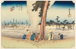 Hamamatsu, invierno, en Las cincuenta y tres estaciones del camino Tokaido (Tokaido Gojusan Tsugi-no Uchi) de Ando Hiroshige