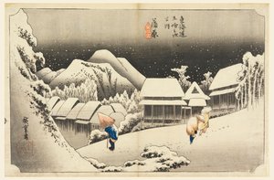 Kambara, nieve al anochecer, en Las cincuenta y tres estaciones del camino Tokaido de Ando Hiroshige