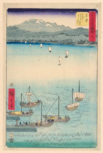 Kusatsu: De Kusatsu a Yabase, un Arco y una Cuerda de Arco, de la serie 53 Estaciones de Tokaido de Ando Hiroshige
