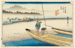 Mitsuke, río Tenryu-gawa, en Las cincuenta y tres estaciones del camino Tokaido (Tokaido Gojusan Tsugi-no Uchi)