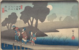 Noche de luna en Miyanokoshi, de Las Sesenta y Nueve Estaciones del Kisokaido, ca. 1838 de Ando Hiroshige