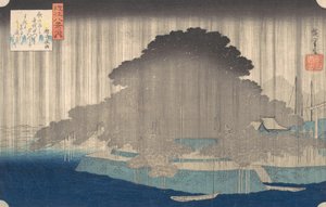 Lluvia Nocturna en Karasaki, de la serie Ocho Vistas de O-mi de Ando Hiroshige