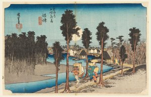 Atardecer en Numazu, en Las Cincuenta y Tres Estaciones del Camino Tokaido (Tokaido Gojusan Tsugi-no Uchi) de Ando Hiroshige
