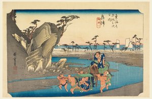 Río Okitsu, en Las cincuenta y tres estaciones del camino Tokaido (Tokaido Gojusan Tsugi-no Uchi) de Ando Hiroshige