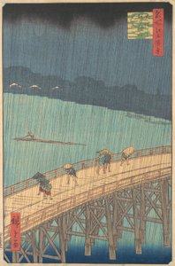 Lluvia repentina sobre el puente Shin-Ohashi y Atake, de la serie..., 1857