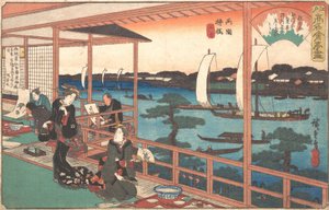 Casa de té en el Puente del Sauce de Ando Hiroshige