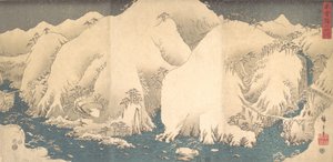 Las montañas Kiso en la nieve, fechado en el octavo mes del año de la Serpiente, 1857