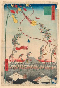 Ciudad próspera con el festival de Tanabata (Shichu han-ei, Tanabata matsuri) de la serie Cien vistas de Edo de Ando Hiroshige