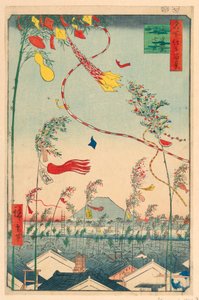 Ciudad próspera con el Festival Tanabata (Shichu han-ei, Tanabata matsuri) de la serie Cien vistas de Edo de Ando Hiroshige