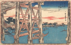 Luna crepuscular en el puente Ryogoku de Ando Hiroshige
