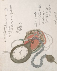 Reloj de bolsillo occidental de la colección de la lluvia de primavera Harusame shu, vol. 3, fechado 1823 de Ando Hiroshige