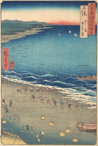 Playa Yasashi, conocida como Kujukuri, Provincia de Kazusa, de la serie Vistas de lugares famosos..., ca. 1853 de Ando Hiroshige