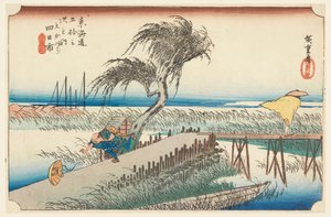 Yokkaichi, escena del río, en Las cincuenta y tres estaciones del camino Tokaido (Tokaido Gojusan Tsugi-no Uchi) de Ando Hiroshige