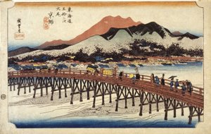 (Figuras que cruzan el puente) de Ando or Utagawa Hiroshige