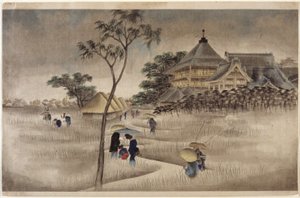 (Edificio grande con casetas debajo) (Igual que 17.218) de Ando or Utagawa Hiroshige