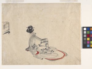 A Woman Bowing (tinta y color sobre papel) de Ando or Utagawa Hiroshige