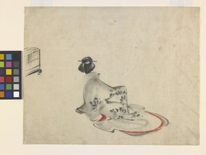 A Woman Bowing (tinta y color sobre papel) de Ando or Utagawa Hiroshige