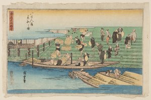Barcos Atracando en Hachikenya de Ando or Utagawa Hiroshige