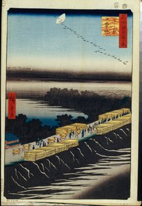 Cien vistas famosas de Edo: Terraplén Nihon y Yoshiwara de Ando or Utagawa Hiroshige