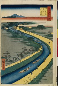 Cien vistas famosas de Edo: Barcazas en el canal Yotsugi dori de Ando or Utagawa Hiroshige
