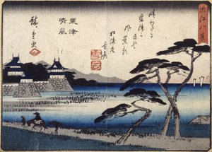 Despejando la tormenta en Awazu (xilografía en color) de Ando or Utagawa Hiroshige