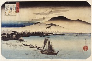Descending Geese At Katada (xilografía en color) de Ando or Utagawa Hiroshige