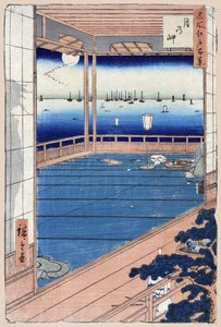Impresión japonesa: Moonlight. Serie cien vistas famosas de Edo. (Claro de luna. Cien vistas famosas de Edo). Obra de Utagawa Hiroshige (1797-1858), xilografía de Ando or Utagawa Hiroshige