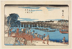 Fuegos artificiales en el puente Ryogoku de Ando or Utagawa Hiroshige