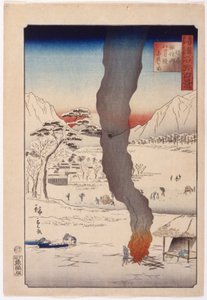 Pesca en el lago Suwa de Shinano de Ando or Utagawa Hiroshige