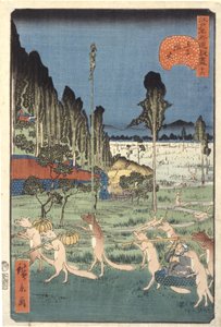 Fox-Fire At ?ji (34) ( ?ji Kitsunebi, 34) (xilografía en color) de Ando or Utagawa Hiroshige