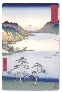Lago Suwa en la provincia de Shinano (Shinano Suwa No Ko) (xilografía en color) de Ando or Utagawa Hiroshige