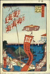 Le pont Kanasugi et Shibaura (cent vues celebres de Edo) --Oeuvre de Utagawa Hiroshige (1797-1858), estampe japonaise, vers 1858-(Kanasugi Bridge y Shibaura-(Cien vistas famosas de Edo)-(Cien vistas famosas de Edo), xilografía en color de Utagawa Hiroshige de Ando or Utagawa Hiroshige