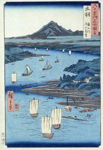 Río Magami y Tsukiyama, Provincia de Dewa de Ando or Utagawa Hiroshige