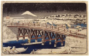 Nihonbashi en la nieve (xilografía en color) de Ando or Utagawa Hiroshige