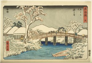 No. 5, Hodogaya: El río Katabira y el puente Katabira de Ando or Utagawa Hiroshige