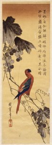 Loro y vides (xilografía en color) de Ando or Utagawa Hiroshige