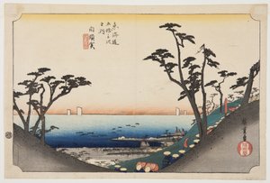 Shirasuka: Vista de Shiomizaka de Ando or Utagawa Hiroshige