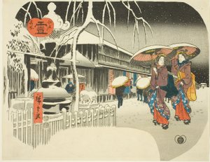 Nieve (Yuki), de la serie "Lugares famosos de Edo, c.1849-52 (xilografía en color; uchiwa-e) de Ando or Utagawa Hiroshige