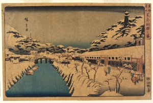 Nieve en el Puente Akabane en Shiba, 1844-45 de Ando or Utagawa Hiroshige