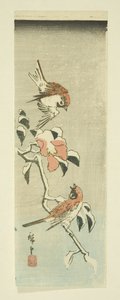 Gorriones y camelia en la nieve de Ando or Utagawa Hiroshige