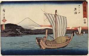 Estación 18, Okitsu (xilografía) de Ando or Utagawa Hiroshige