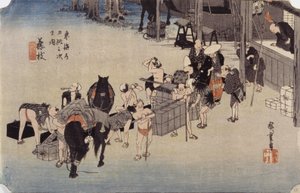 Estación 23, Fujieda (xilografía en color) de Ando or Utagawa Hiroshige