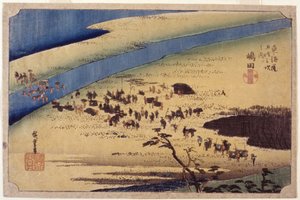 Estación 24, Shimada (xilografía en color) de Ando or Utagawa Hiroshige