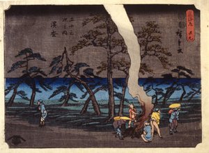 Estación 30, Hamamatsu (xilografía en color) de Ando or Utagawa Hiroshige
