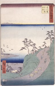 Estación 33, Shirasuga; Serie Kyoka Tokaido (xilografía en color) de Ando or Utagawa Hiroshige